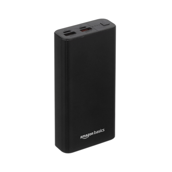 Amazon Basics 20000Mah Lithium Polymer 18W Fast Charging Power Bank | Triple Output (Type C, 2 USB) and Dual Input (Type C, Micro USB) Ports | Metallic Body, Black